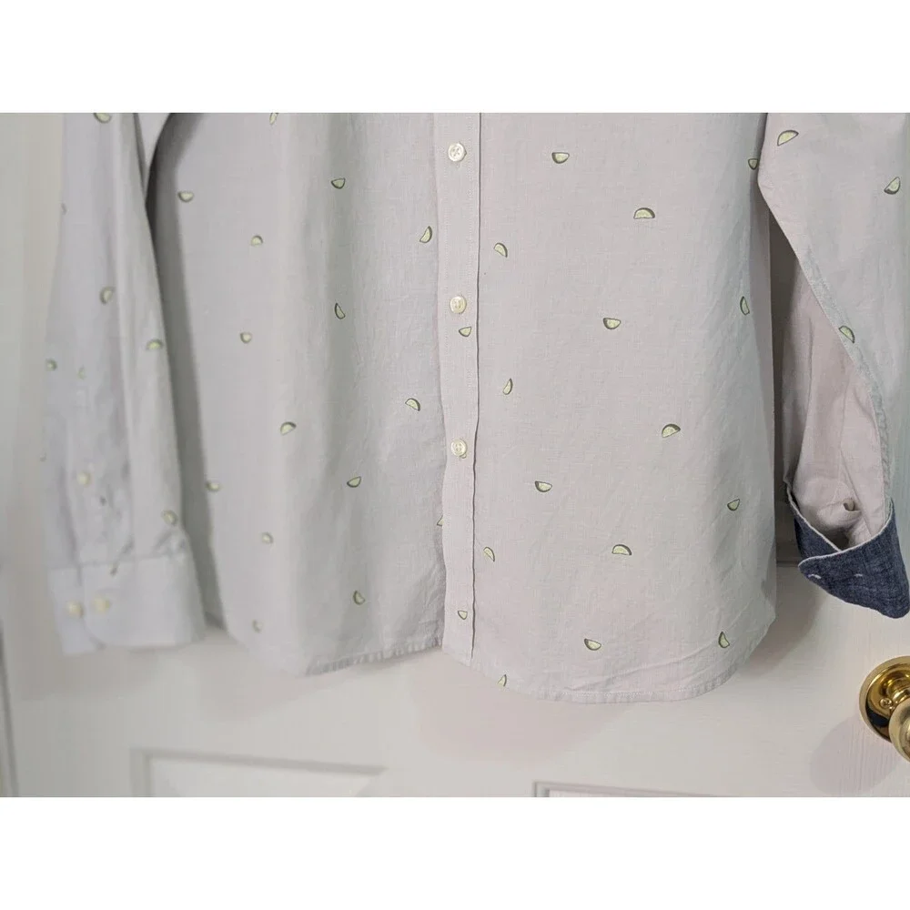Banana Republic L/S Button Shirt Mens XL Gray Lime Wedges Untucked Fit Pocket